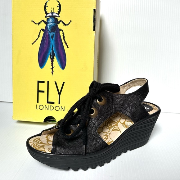Fly London Shoes - 38 Fly London Ylva Wedge Lace-Up Leather Sandal Shoe 38